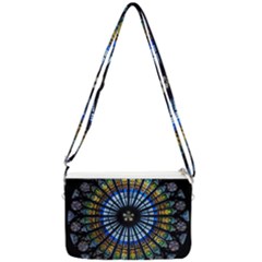 Mandala Floral Wallpaper Rose Window Strasbourg Cathedral France Double Gusset Crossbody Bag by Jancukart