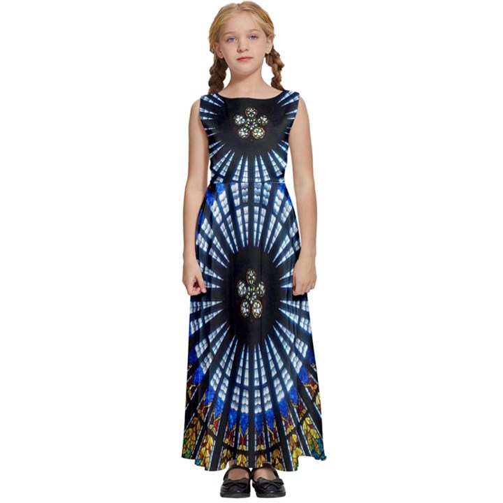 Mandala Floral Wallpaper Rose Window Strasbourg Cathedral France Kids  Satin Sleeveless Maxi Dress