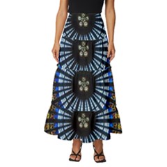 Mandala Floral Wallpaper Rose Window Strasbourg Cathedral France Tiered Ruffle Maxi Skirt