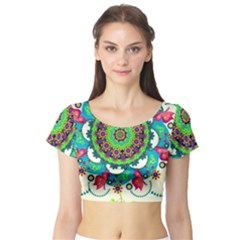 Artistic Pattern Mandala Short Sleeve Crop Top