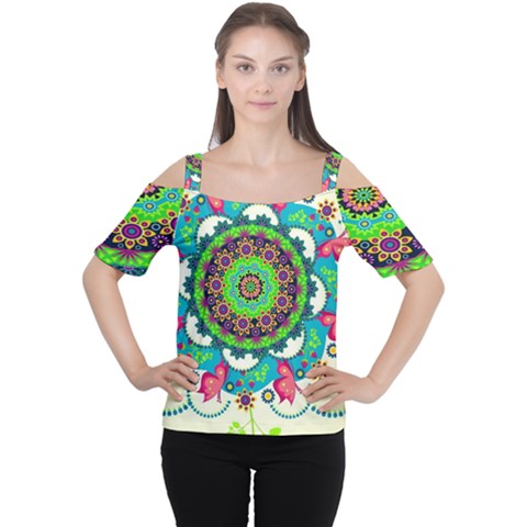 Artistic Pattern Mandala Cutout Shoulder Tee by Jancukart