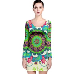 Artistic Pattern Mandala Long Sleeve Velvet Bodycon Dress