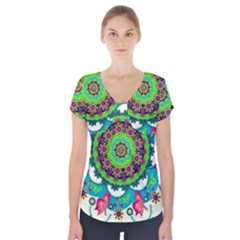 Artistic Pattern Mandala Short Sleeve Front Detail Top