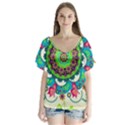 Artistic Pattern Mandala V-Neck Flutter Sleeve Top View1