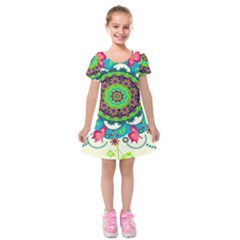 Artistic Pattern Mandala Kids  Short Sleeve Velvet Dress