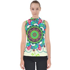 Artistic Pattern Mandala Mock Neck Shell Top