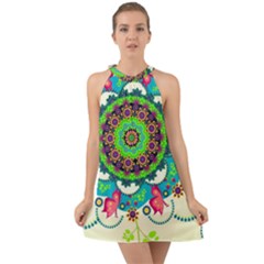 Artistic Pattern Mandala Halter Tie Back Chiffon Dress