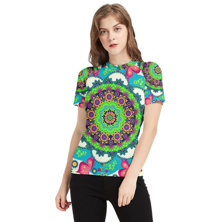 Artistic Pattern Mandala Women s Short Sleeve Rash Guard