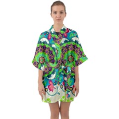 Artistic Pattern Mandala Half Sleeve Satin Kimono 