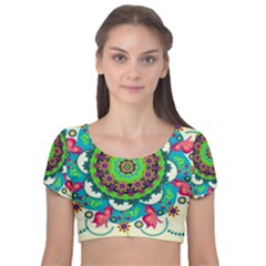 Artistic Pattern Mandala Velvet Short Sleeve Crop Top 