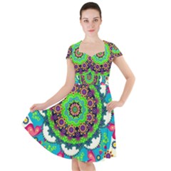 Artistic Pattern Mandala Cap Sleeve Midi Dress