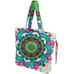 Artistic Pattern Mandala Drawstring Tote Bag by Jancukart