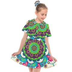 Artistic Pattern Mandala Kids  Short Sleeve Shirt Dress