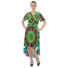 Artistic Pattern Mandala Front Wrap High Low Dress