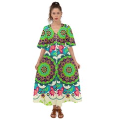 Artistic Pattern Mandala Kimono Sleeve Boho Dress