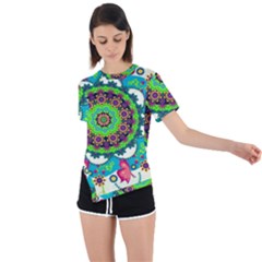 Artistic Pattern Mandala Asymmetrical Short Sleeve Sports Tee by Jancukart