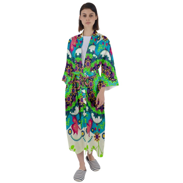 Artistic Pattern Mandala Maxi Satin Kimono