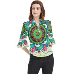 Artistic Pattern Mandala Loose Horn Sleeve Chiffon Blouse