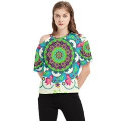 Artistic Pattern Mandala One Shoulder Cut Out Tee