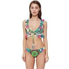 Artistic Pattern Mandala Low Cut Ruffle Edge Bikini Set