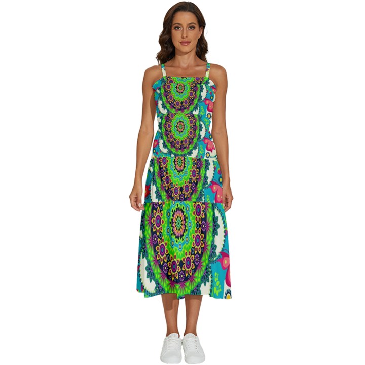 Artistic Pattern Mandala Sleeveless Shoulder Straps Boho Dress