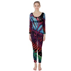 Floral Digital Art Tongue Out Long Sleeve Catsuit