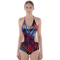 Floral Digital Art Tongue Out Cut-out One Piece Swimsuit