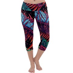 Floral Digital Art Tongue Out Capri Yoga Leggings