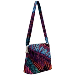 Floral Digital Art Tongue Out Zipper Messenger Bag