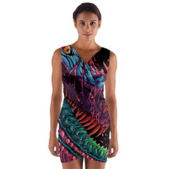 Floral Digital Art Tongue Out Wrap Front Bodycon Dress