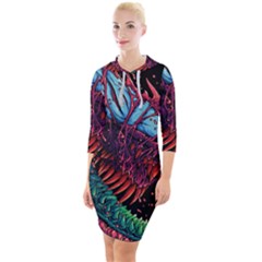 Floral Digital Art Tongue Out Quarter Sleeve Hood Bodycon Dress