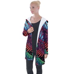 Floral Digital Art Tongue Out Longline Hooded Cardigan