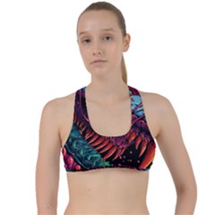 Floral Digital Art Tongue Out Criss Cross Racerback Sports Bra