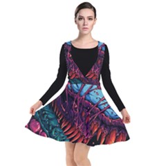 Floral Digital Art Tongue Out Plunge Pinafore Dress