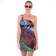 Floral Digital Art Tongue Out One Soulder Bodycon Dress