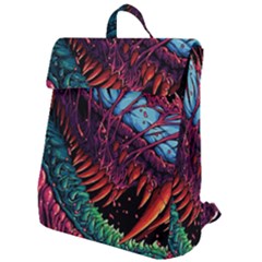 Floral Digital Art Tongue Out Flap Top Backpack