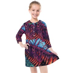 Floral Digital Art Tongue Out Kids  Quarter Sleeve Shirt Dress