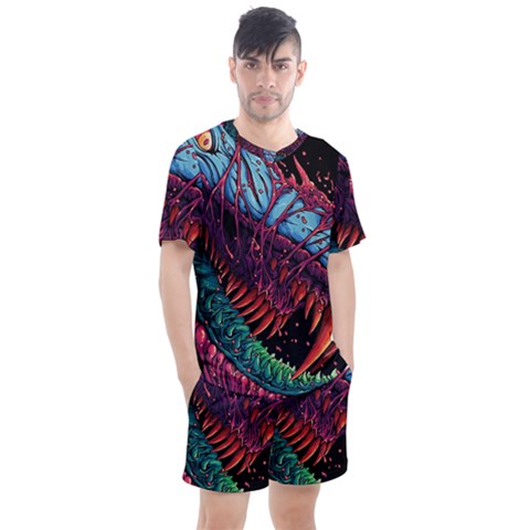 Floral Digital Art Tongue Out Men s Mesh Tee And Shorts Set by Jancukart