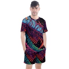 Floral Digital Art Tongue Out Men s Mesh Tee And Shorts Set