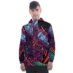 Floral Digital Art Tongue Out Men s Front Pocket Pullover Windbreaker