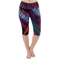 Floral Digital Art Tongue Out Lightweight Velour Cropped Yoga Leggings