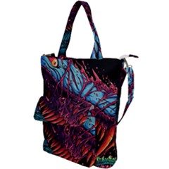 Floral Digital Art Tongue Out Shoulder Tote Bag