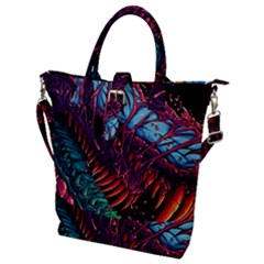 Floral Digital Art Tongue Out Buckle Top Tote Bag