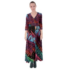 Floral Digital Art Tongue Out Button Up Maxi Dress