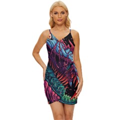 Floral Digital Art Tongue Out Wrap Tie Front Dress