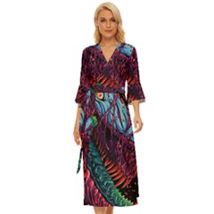 Floral Digital Art Tongue Out Midsummer Wrap Dress