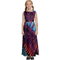 Floral Digital Art Tongue Out Kids  Satin Sleeveless Maxi Dress