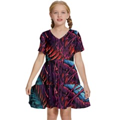 Floral Digital Art Tongue Out Kids  Short Sleeve Tiered Mini Dress