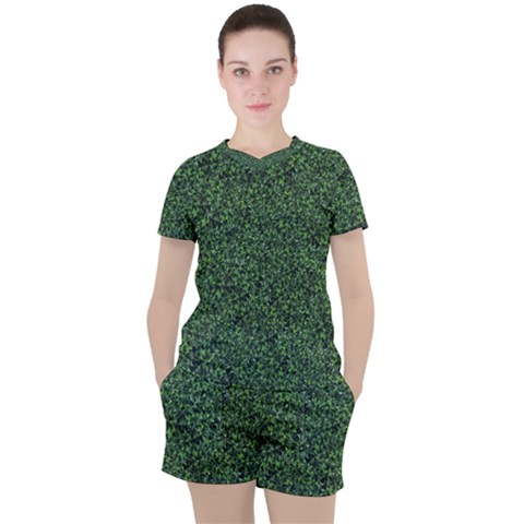 Leafy Elegance Botanical Pattern Women s Tee And Shorts Set by dflcprintsclothing