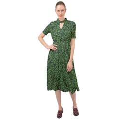 Leafy Elegance Botanical Pattern Keyhole Neckline Chiffon Dress by dflcprintsclothing